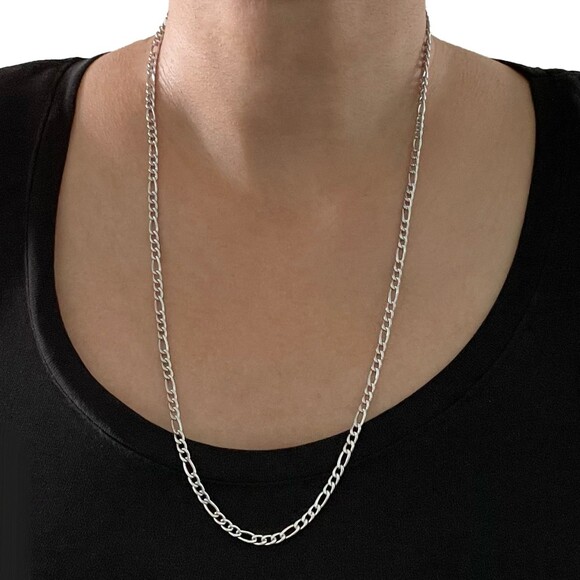 Silver Plated Figaro Chain Necklace | BRAND NEW Fashion Jewelry for Layering - Picture 4 of 5